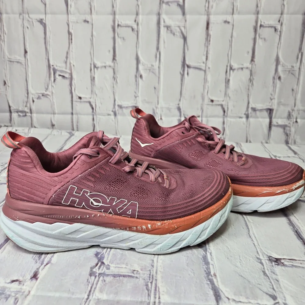 Hoka One One Bondi 6 Womens Sz 10 Running Athletic Shoes Mauve Orange Sneakers - Picture 2 of 10